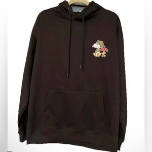 Black Men's Pullover Hoodie with Cartoon Patch
